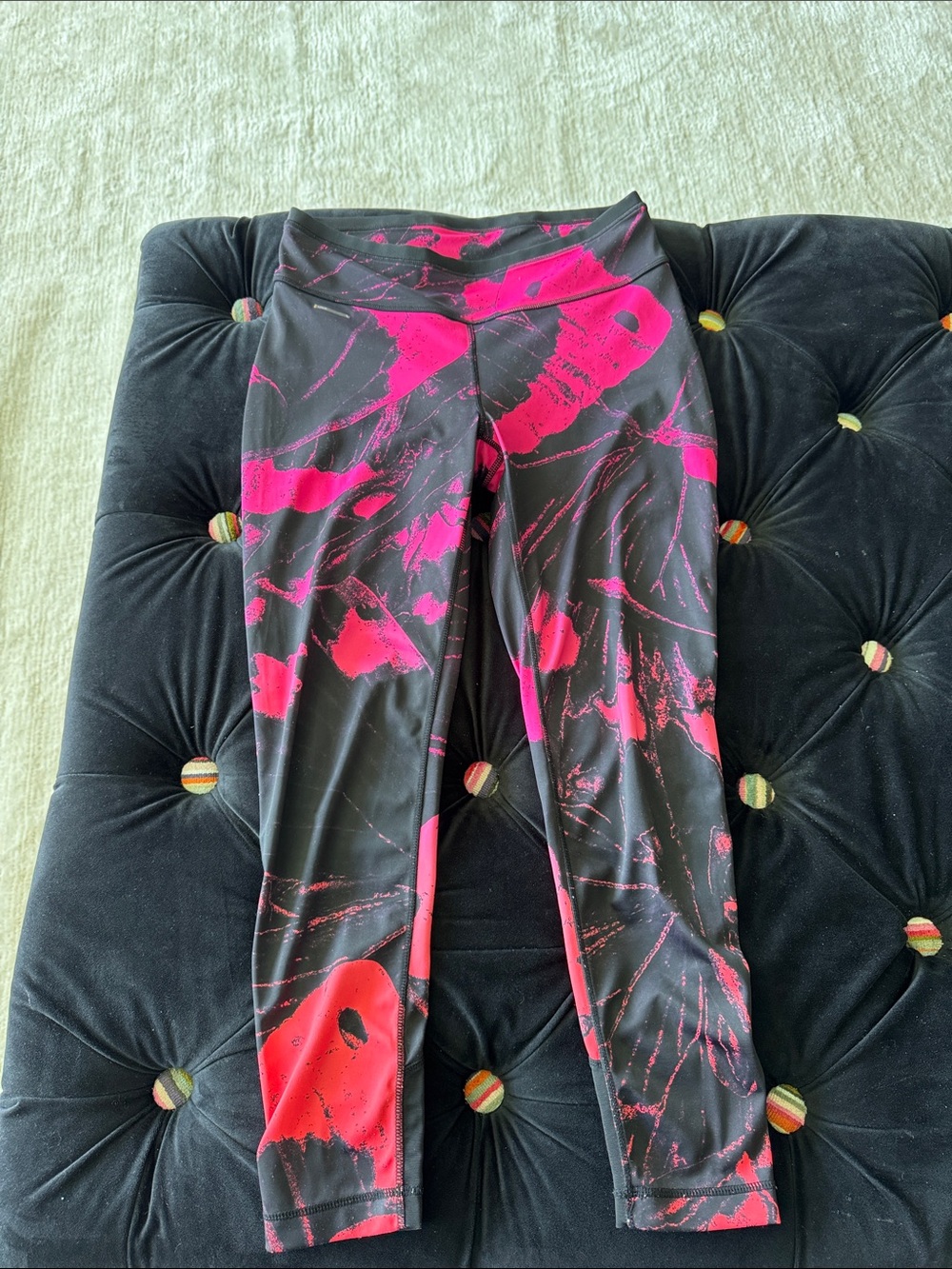 Lole Black Leggings with Bright Pink & Red Abstract Print